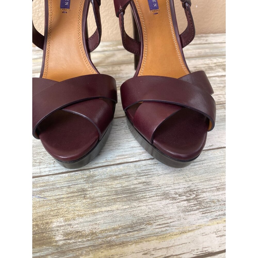 Ralph Lauren Collection Burgundy Leather Strappy Sandals Heels Made in Italy Sz9 - Picture 14 of 15